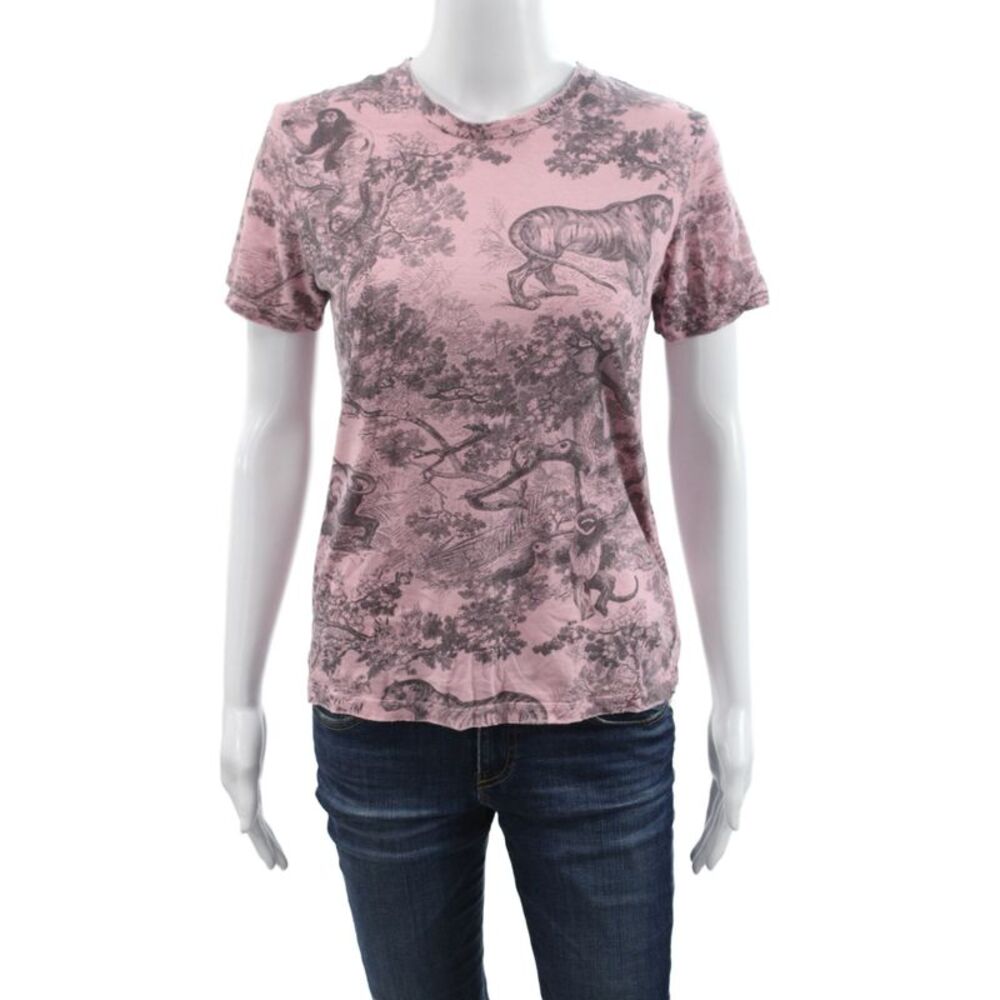Christian Dior Women Animal Print Pink T-Shirt Short Sleeve Crewneck Size XS
